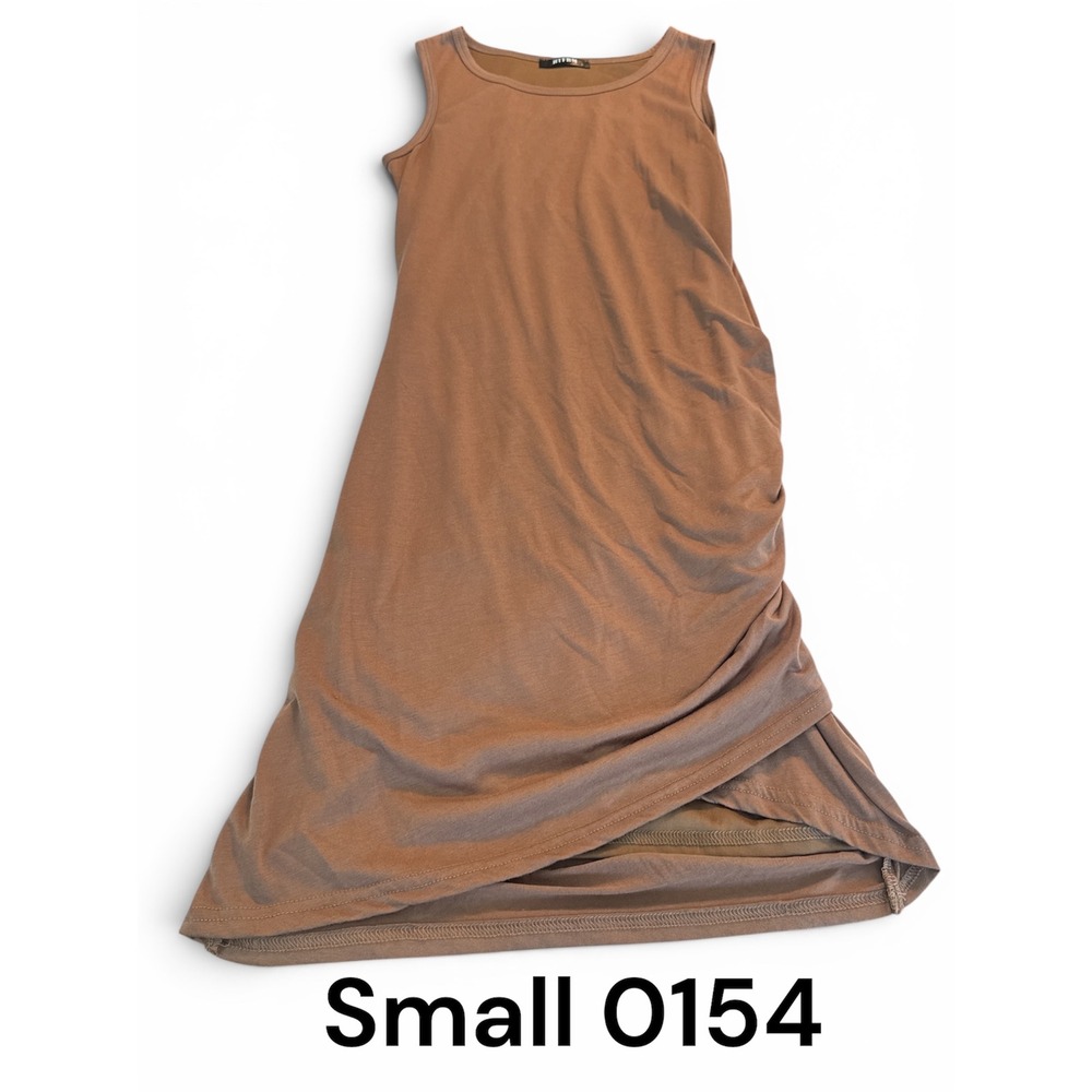 MISTRESS ROCKS Brown Sleeveless Gathered Asymmetrical Tulip Hem Midi Dress Small